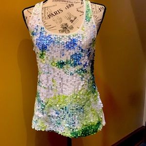 The Limited white tank top with white, blue, and shades of green sequins.  SizeM